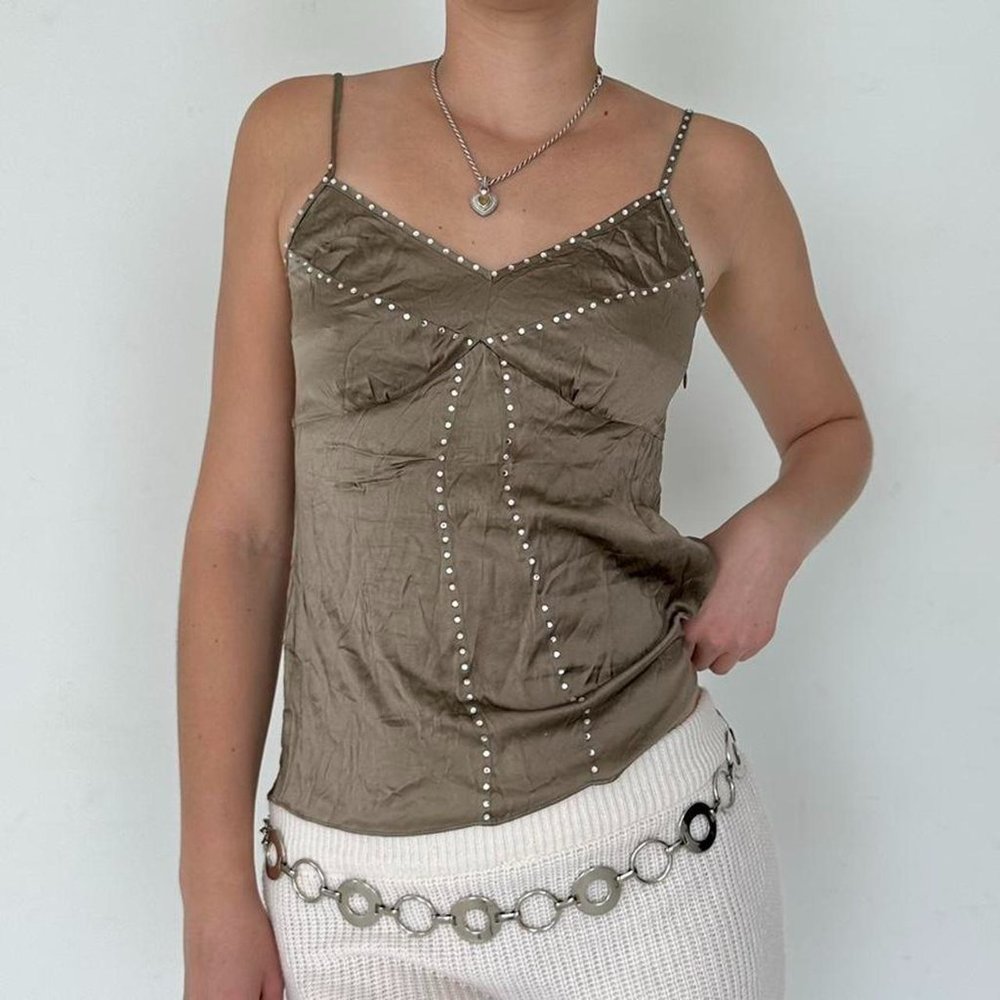 Vintage 90s Calvin Klein Silk Rhinestone Cami Tank